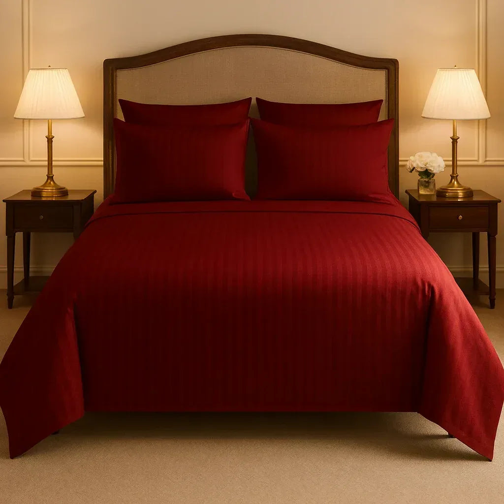 Maroon Satin Stripe - Bedsheet - Gharaana