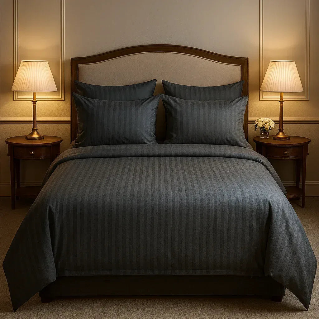 Grey Satin Stripe - Bedsheet - Gharaana