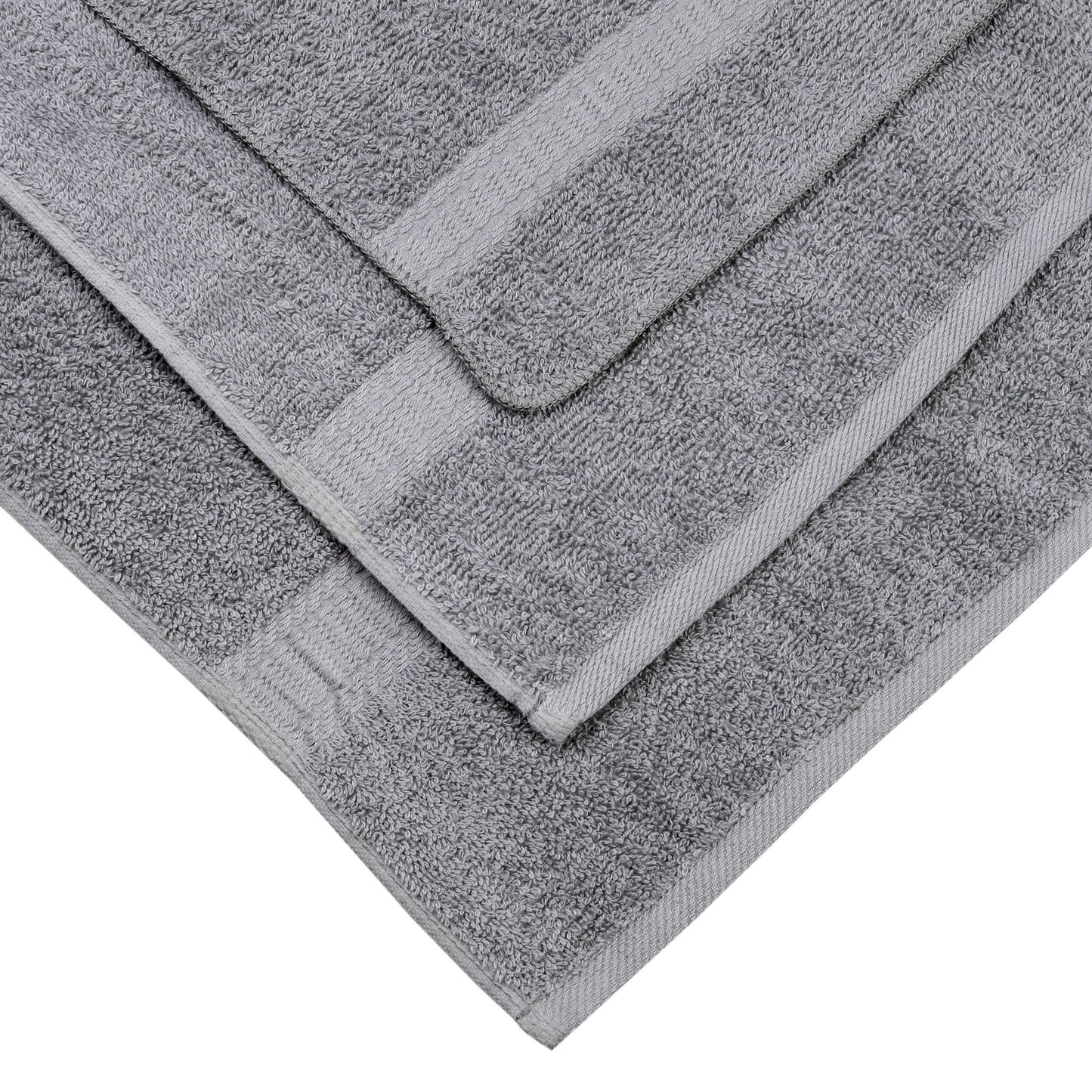 GREY COTTON BATH TOWEL WITH DARK BORDERS - PACK OF 3