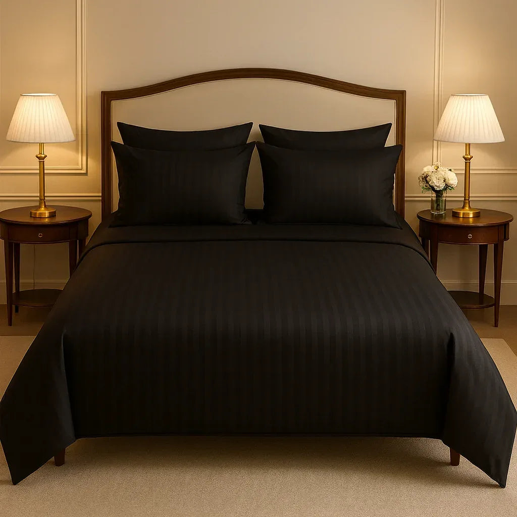 Black Satin Stripe - Bedsheet - Gharaana