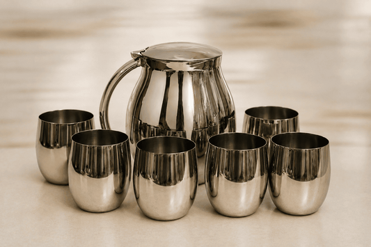 7 PC Set Steel Jug And 6 Glass