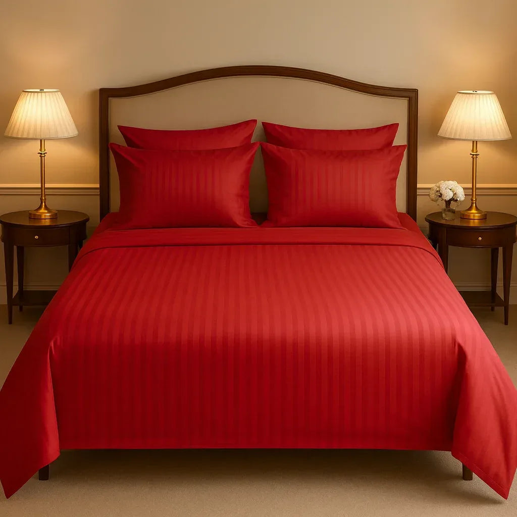 Red Satin Stripe - Bedsheet - Gharaana
