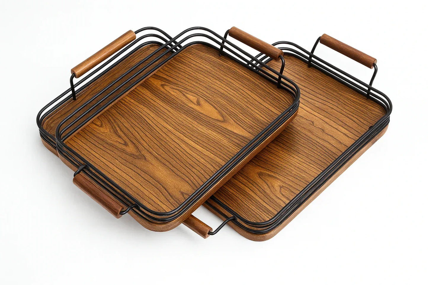 Modern Rustic Wooden Tray Set Of 3 - Gharaana