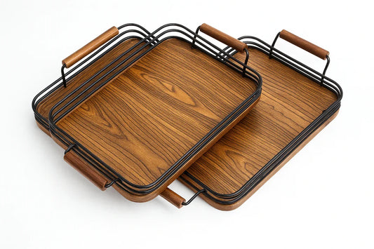 Modern Rustic Wooden Tray Set Of 3 - Gharaana