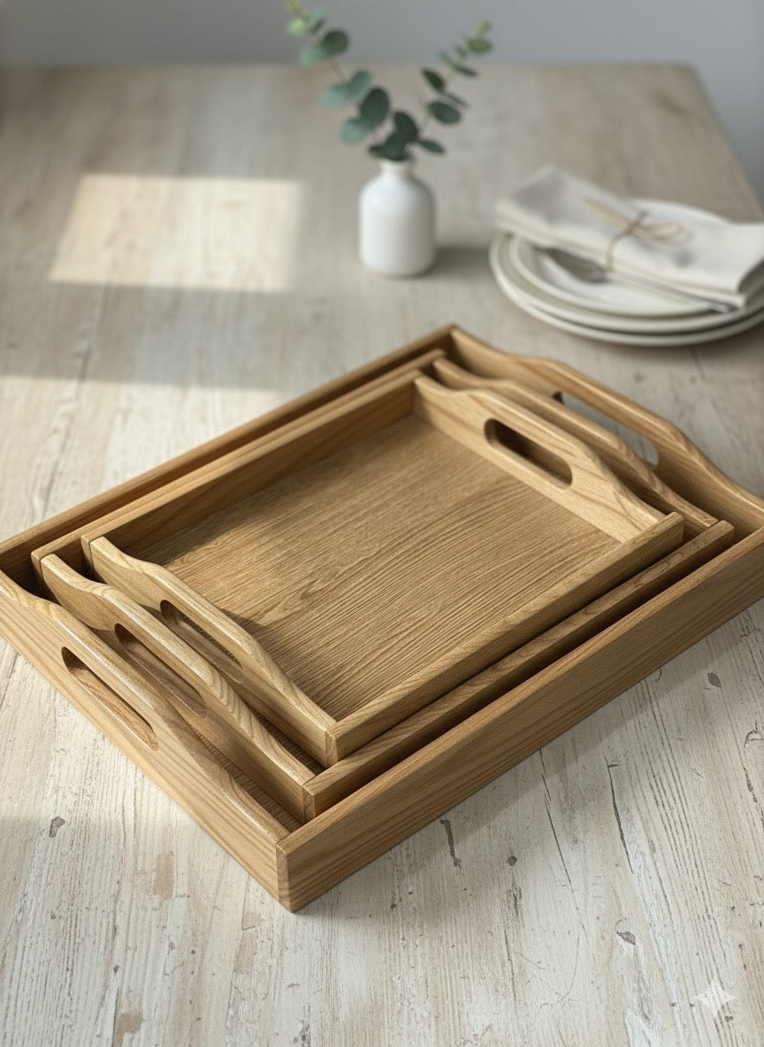 Wooden Tray Set of 3 With Handles
