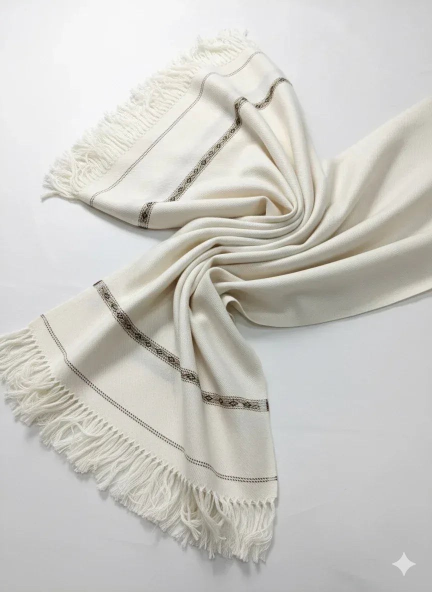 Off-White Wool Shawl - Men - Gharaana
