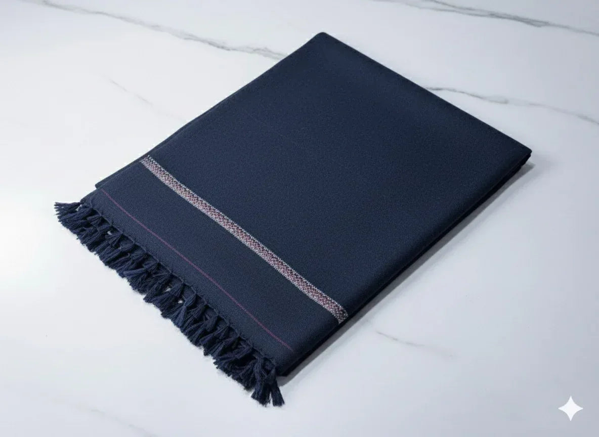 Navy Blue Wool Shawl - Men - Gharaana