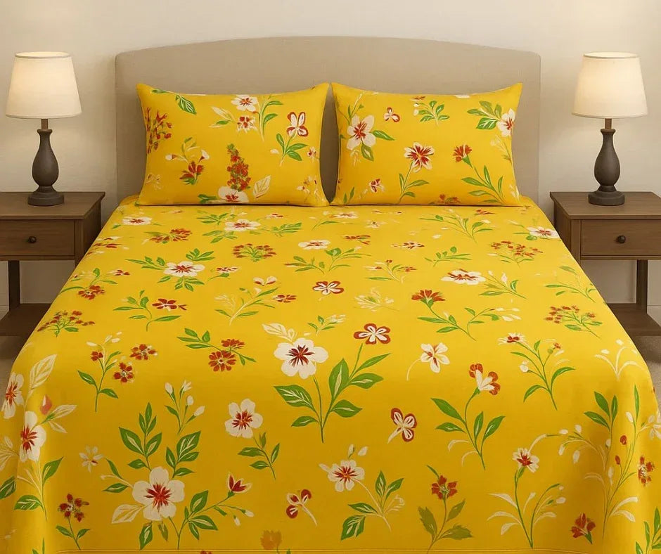 Yellow Floral - Bedsheet - Gharaana