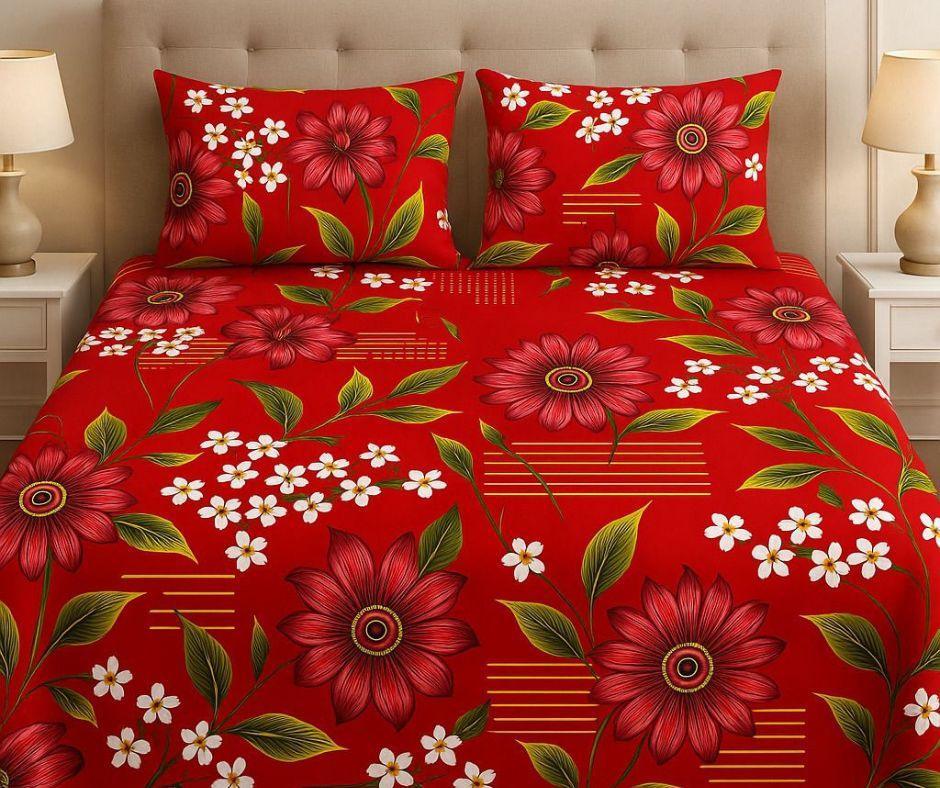 Red Floral - Bedsheet - Gharaana