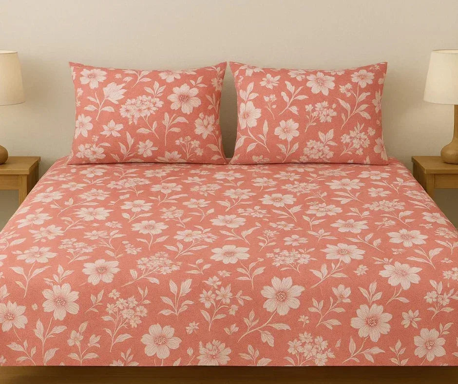 Baby Pink Floral - Bedsheet - Gharaana