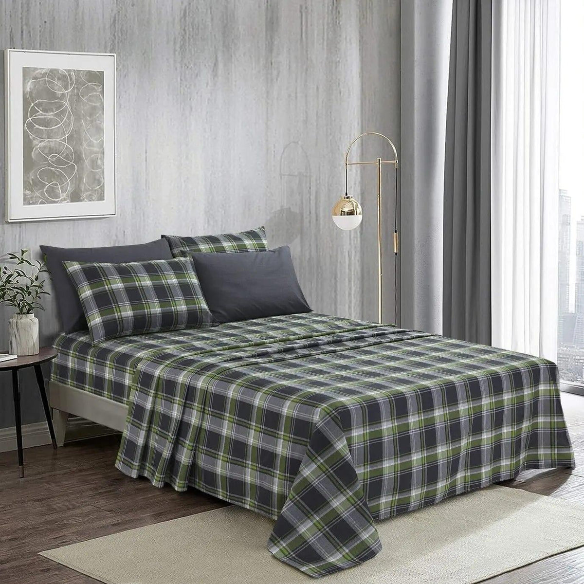 Checkered Percale Cotton Premium Bedsheet - Gharaana