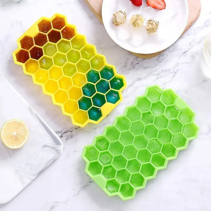 Silicone Ice Cube Trays Mold Mould 37 Grids Honeycomb Hexagonal Cube with Lid