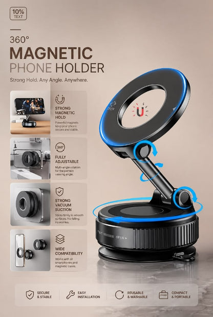 360° Magnetic Phone Holder – Foldable, Adjustable & Strong Grip Stand
