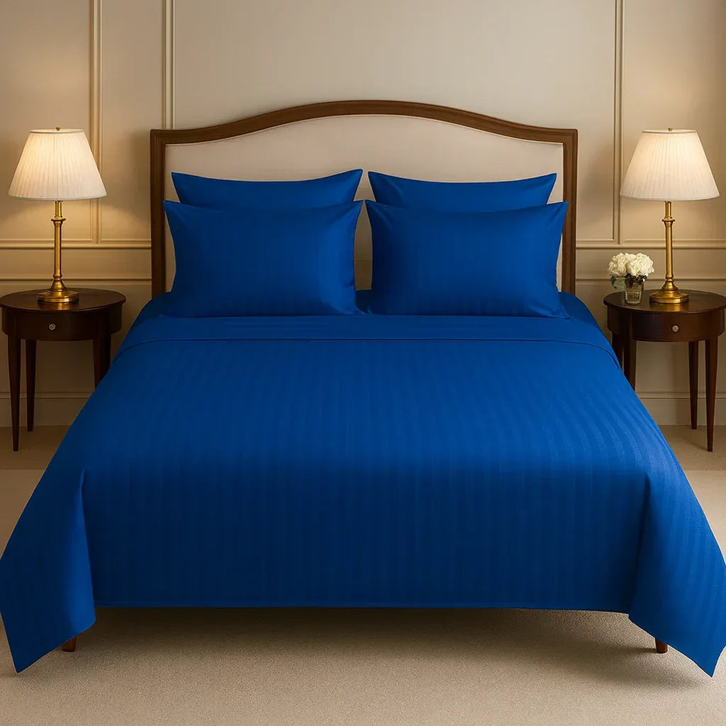Navy Satin Stripe - Bedsheet - Gharaana