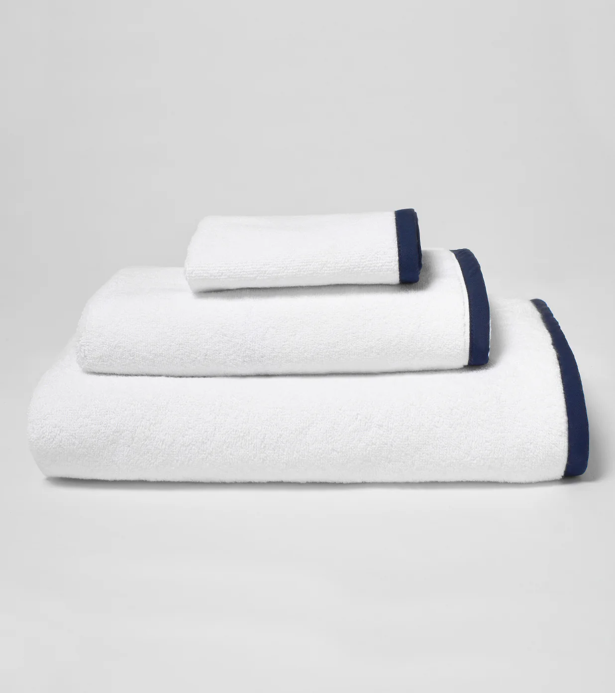 White Cotton Bath Towel With Navy Borders - Pack Of 3