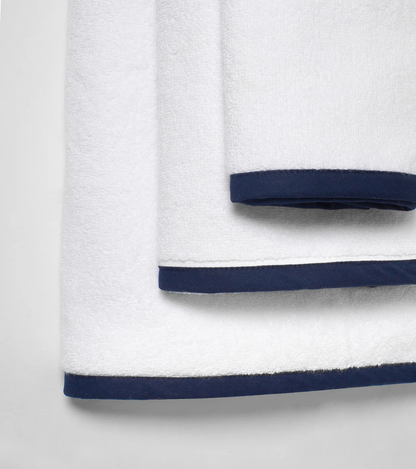 White Cotton Bath Towel With Navy Borders - Pack Of 3