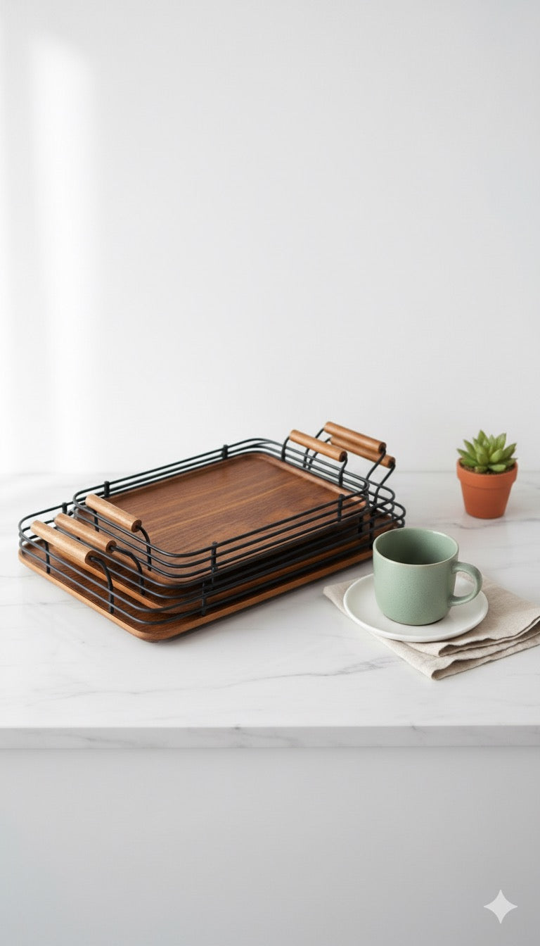Modern Rustic Wooden Tray Set Of 3