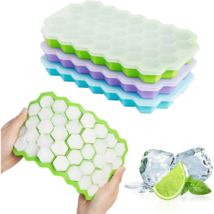 Silicone Ice Cube Trays Mold Mould 37 Grids Honeycomb Hexagonal Cube with Lid